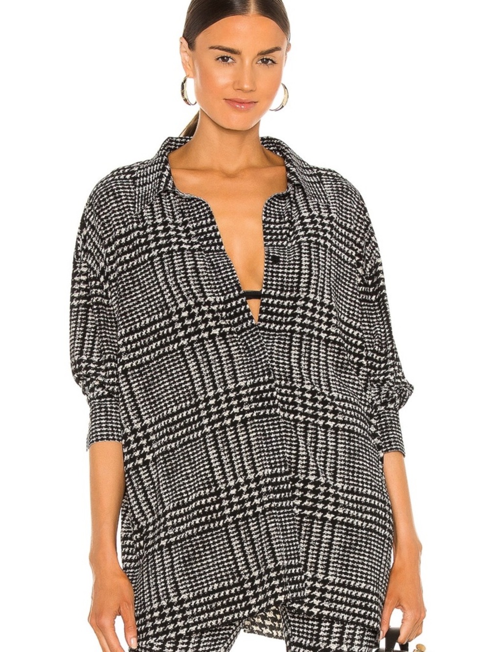 Norma Kamali Oversized Boyfriend Shirt Plaid Tweed (Size36/Small) NEVER WORN